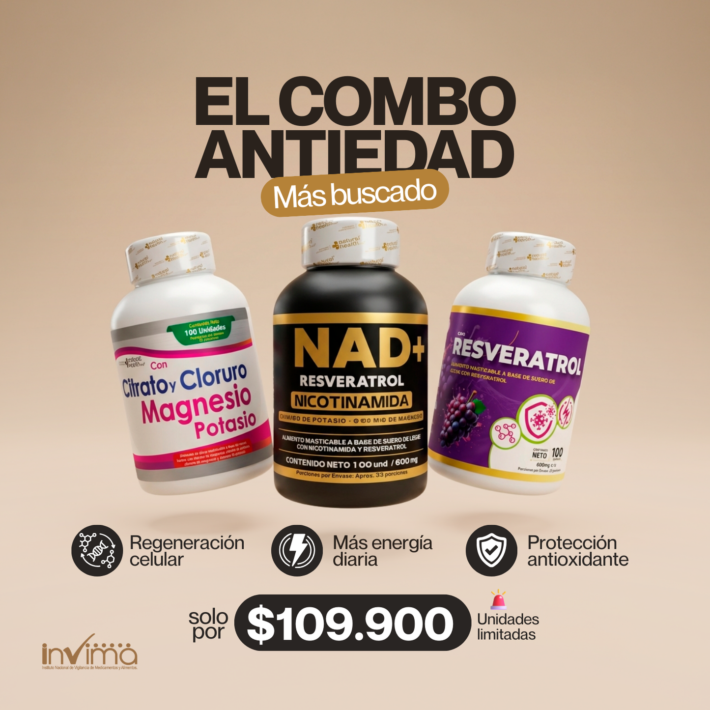 COMBO NAD+ CLORURO DE MAGNESIO + RESVERATROL