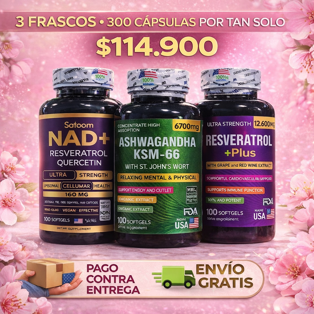 Combo Trio Poderoso (Nad, Ashwafandha y Resveratrol)