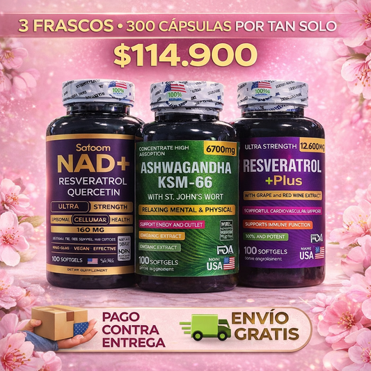 Combo Trio Poderoso (Nad, Ashwafandha y Resveratrol)