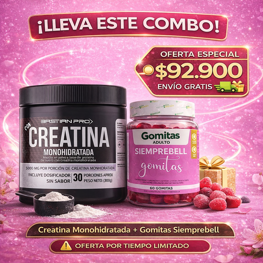 Combo de Chit de Gimnasio (Creatina 60 Servicios y Gomas Siemprebell)